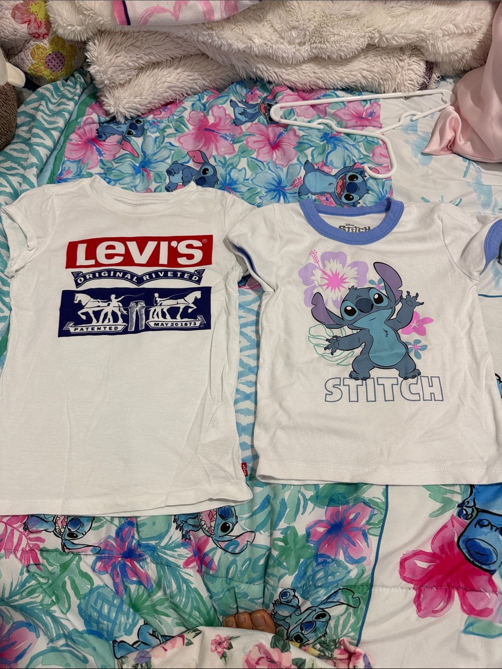 New Levi's White Logo Tee & used Stitch White Ringer Tee - Kids girls size 6